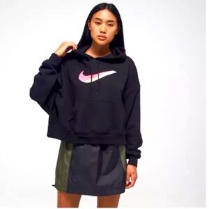 Nike Sportswear Icon Clash Fleece Hoodie  Large Logo Black -& Pink SZ Small